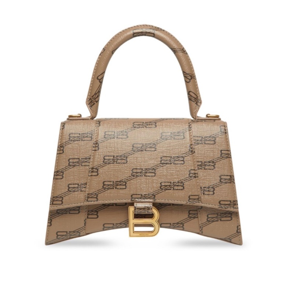 Hourglass Small Handbag BB Monogram Coated Canvas In Beige